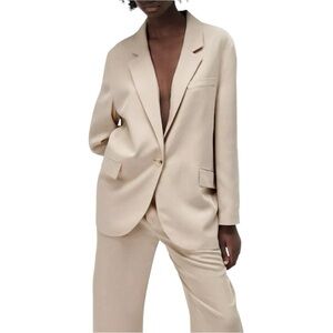 Zara Beige Oversized Blazer Clean Girl Aesthetic XL Minimalist Academia NEW XL